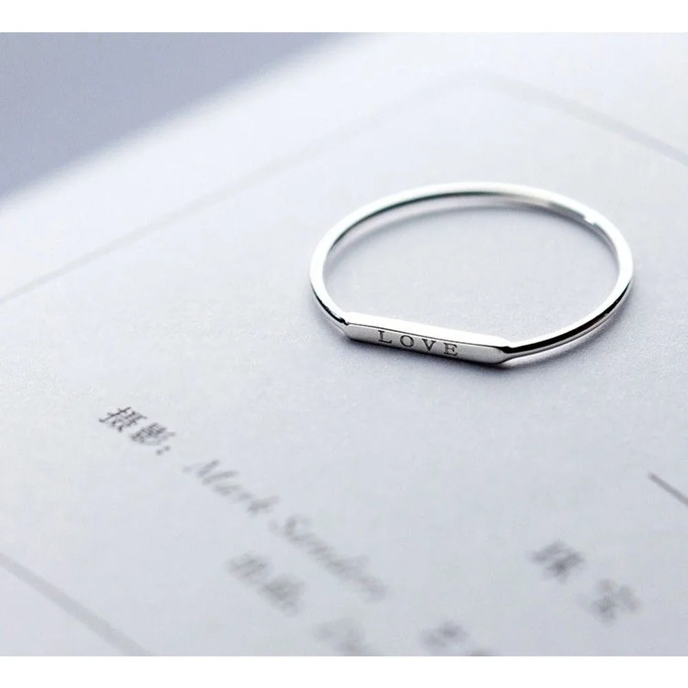Dainty White Gold-Plated S925 LOVE Bar Band Ring | Sz 6 NEW‎